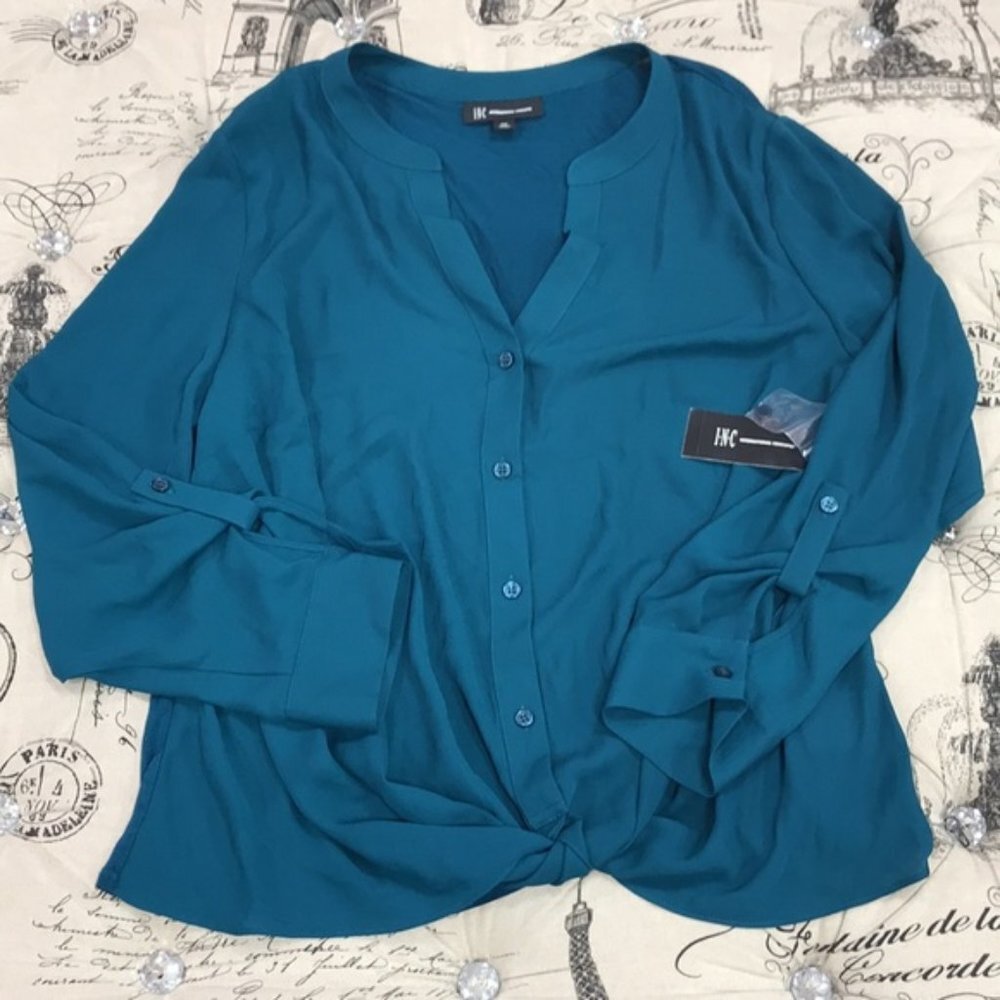Inc Twist-Front Button-Up Top - Picture 2 of 6